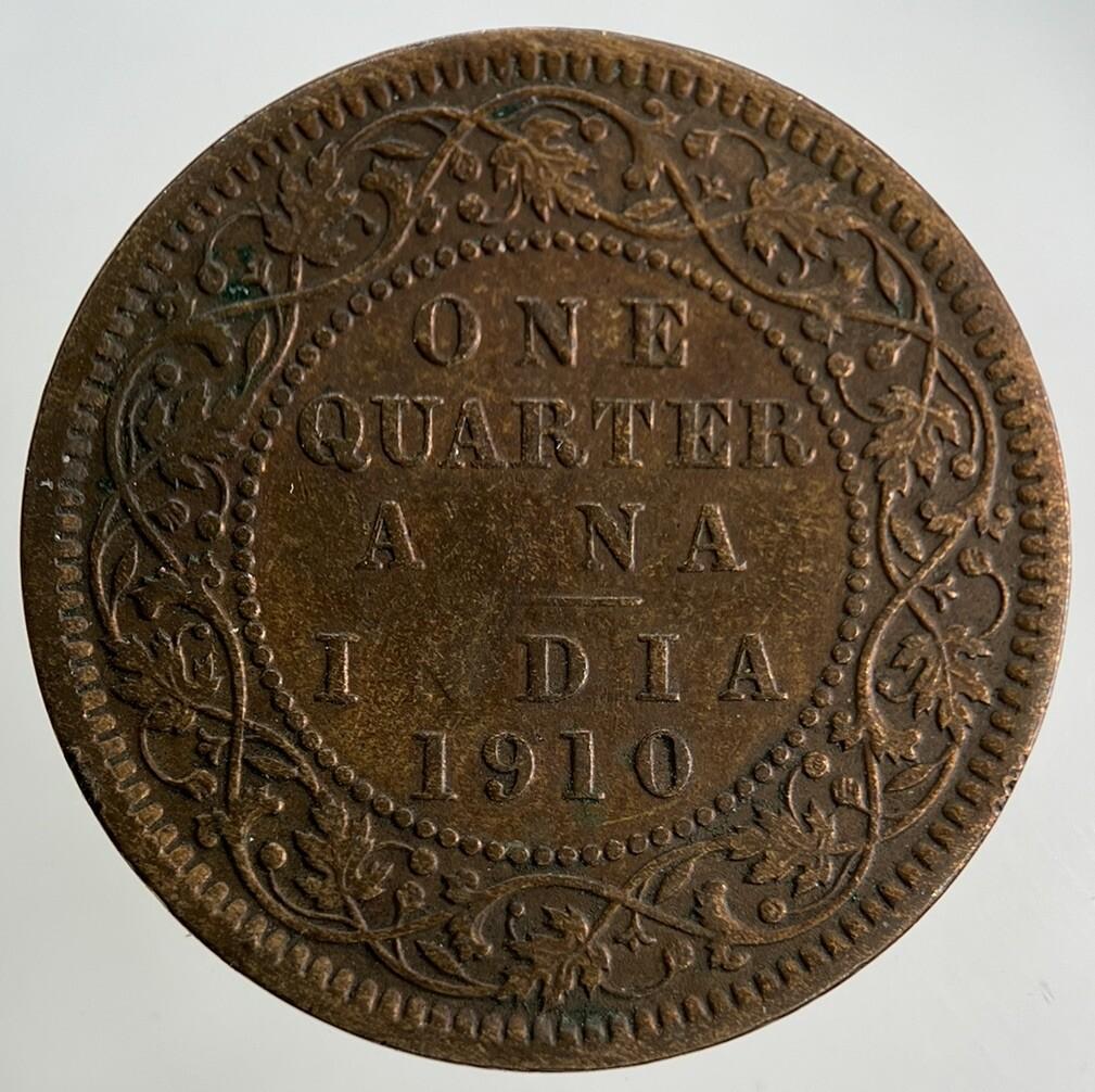 1910 India 1/4 Quarter Anna Coin | Fine Collectable Grade