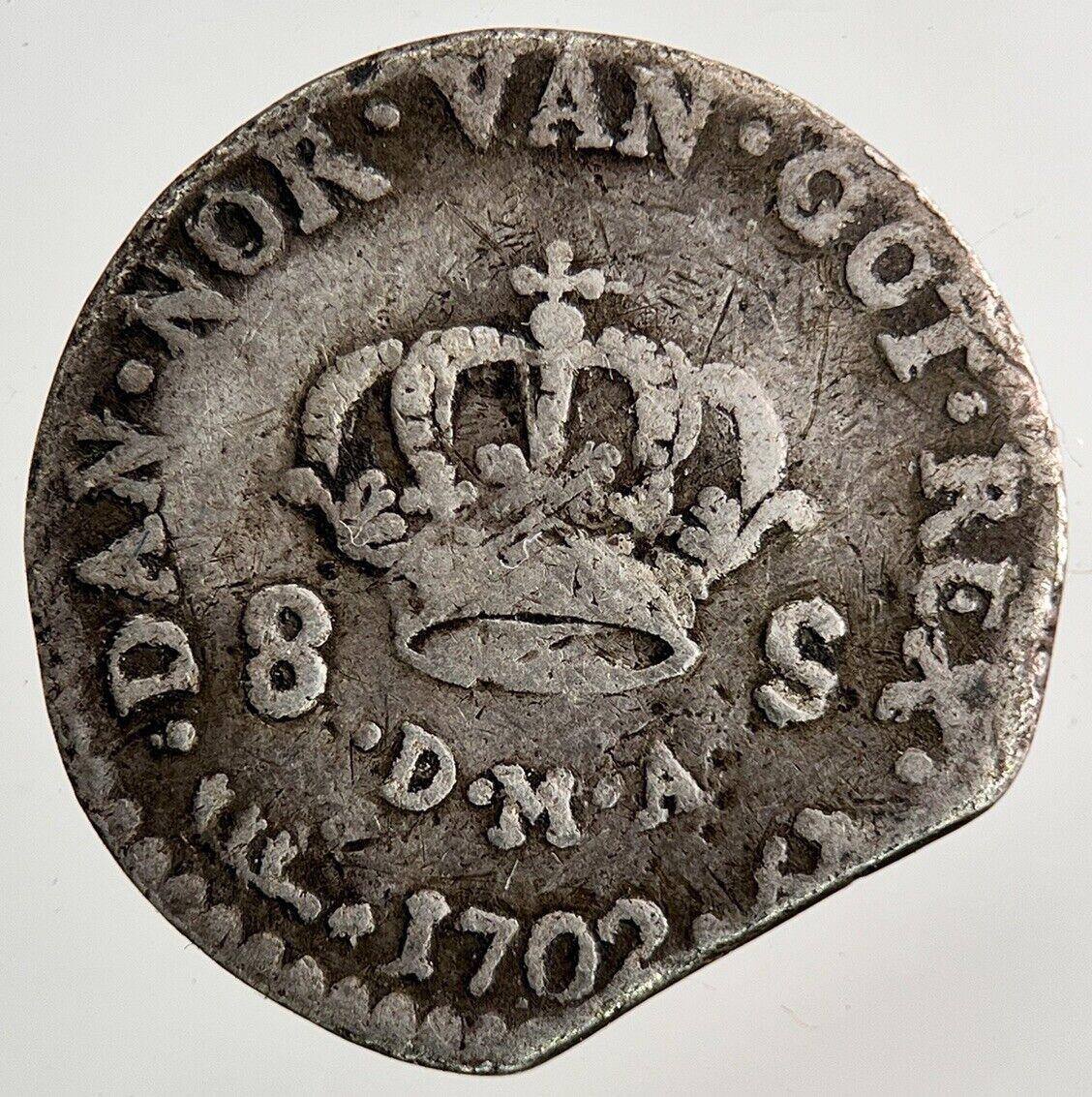 1702 Norway 8 Skilling Silver Coin | Collectable Grade