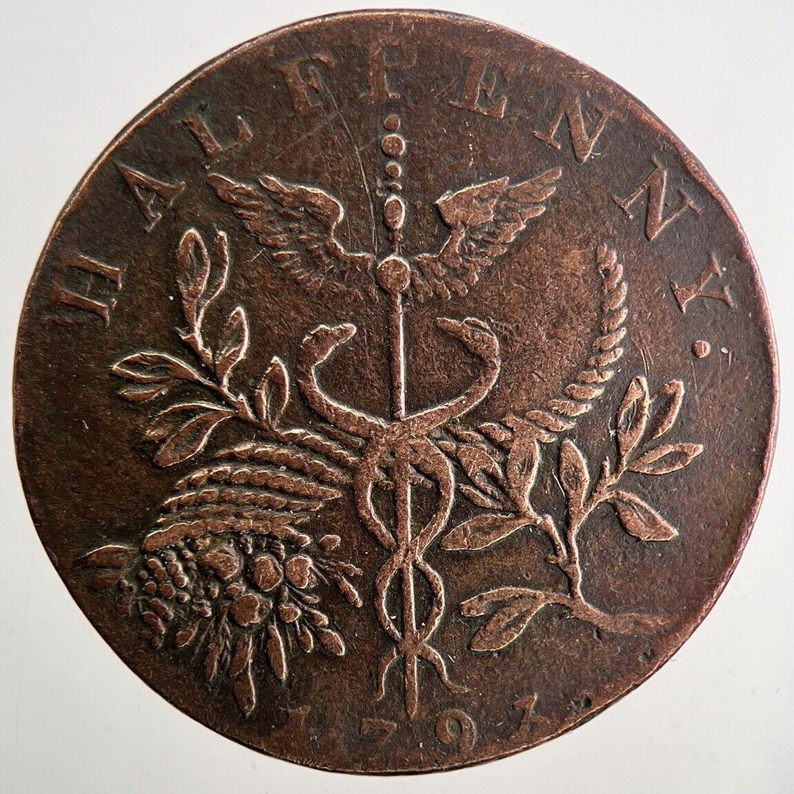 1793 Sir Isaac Newton Half-Penny Token Coin | Fine Collectable Grade | a9495