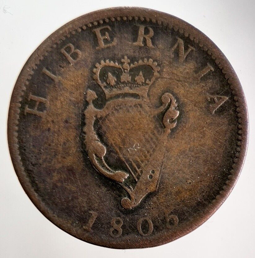 1805 Irish Half-Penny Coin | Fine Collectable Grade