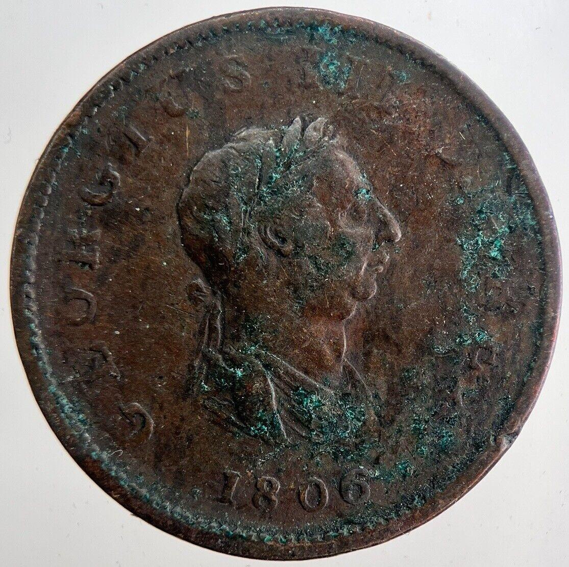 1806 George 3rd III Half-Penny Coin | Fine Collectable Grade | a6214