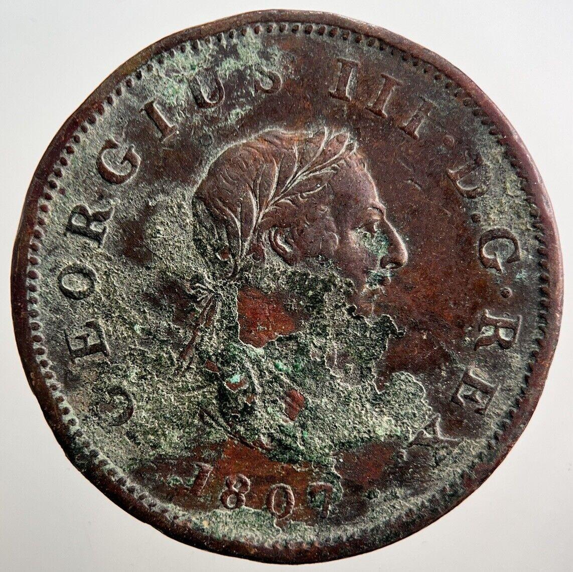 1807 George III 3rd Half-Penny Coin | Very High Grade | a3840