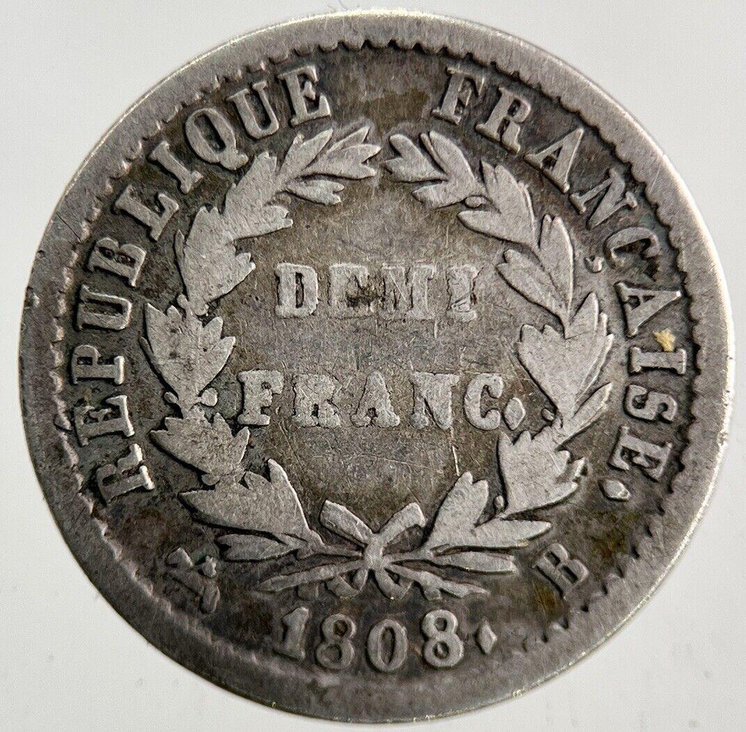 1808 France Napoleon Demi 1/2 Franc Silver Coin | Fine Collectable Grade