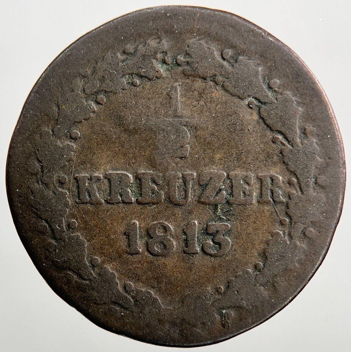 1813 Germany Nassau Half 1/2 Kreuzer Coin | Collectable Grade | a1488