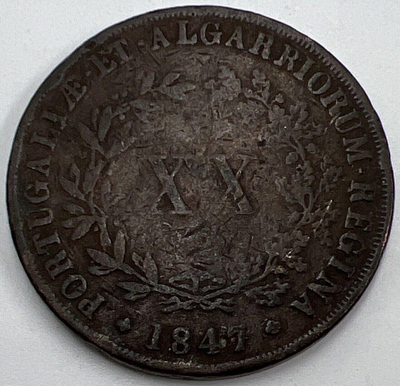 1847 Portugal Maria II 20 Reis Coin | Collectable Grade | a690