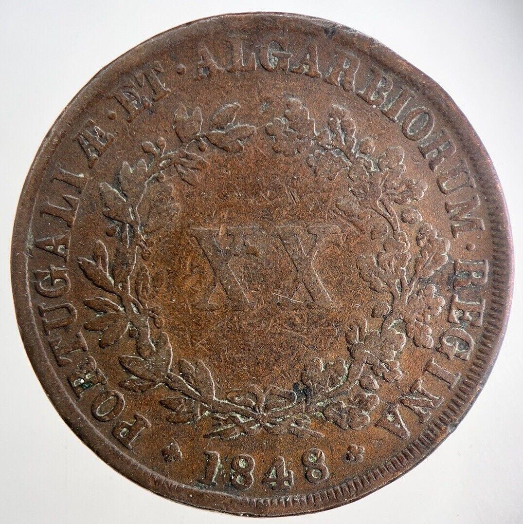 1848 Portugal XX 20 Reis Coin | Fine Collectable Grade | a1503