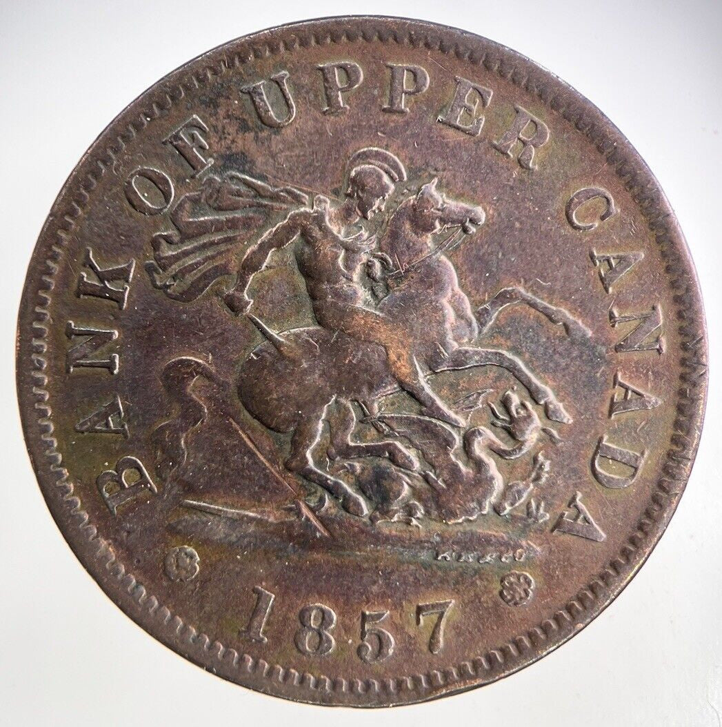 1857 Canada One Penny Bank Token Coin | Fine Collectable Grade