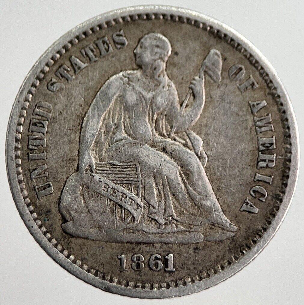 1861 US USA Liberty Seated Half Dime Silver Coin | Very High Grade | a8276