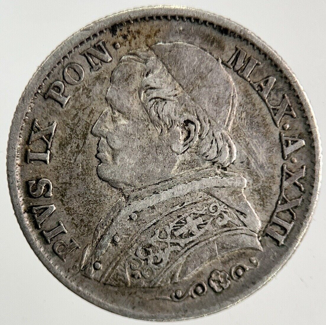 1867 Italy 5 Soldi Papal States Silver Coin | Very High Grade
