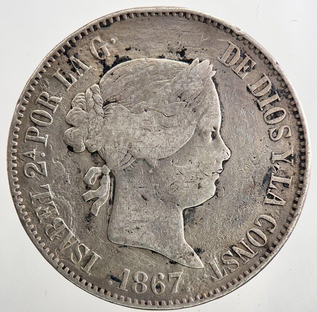 1867 Spain Un Escudo Silver Coin | Fine Collectable Grade | a9371