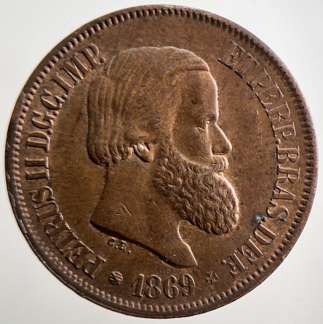 1869 Brazil 20 Reis Coin | Very High Grade | a3813
