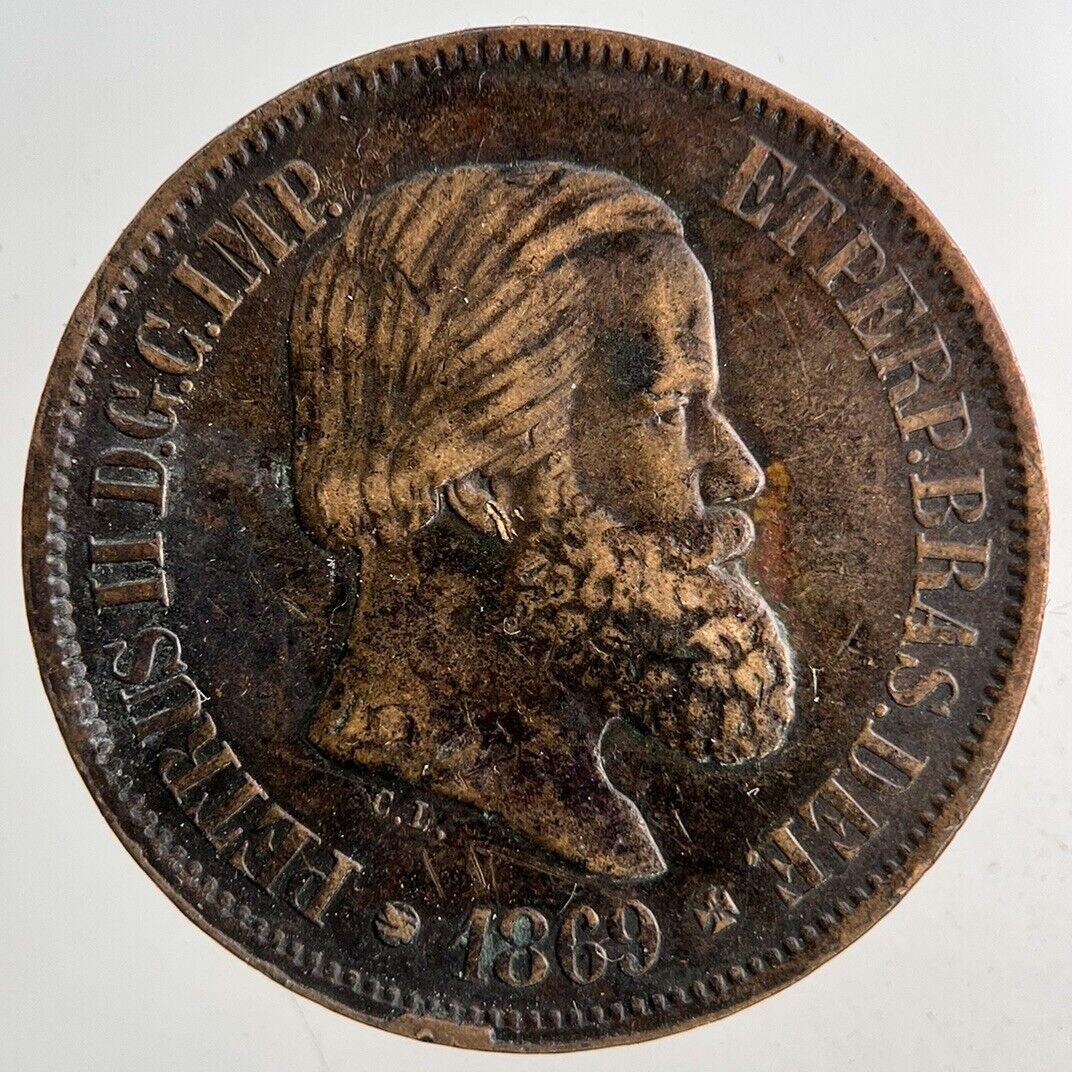 1869 Brazil 20 Reis Coin | Fine Collectable Grade