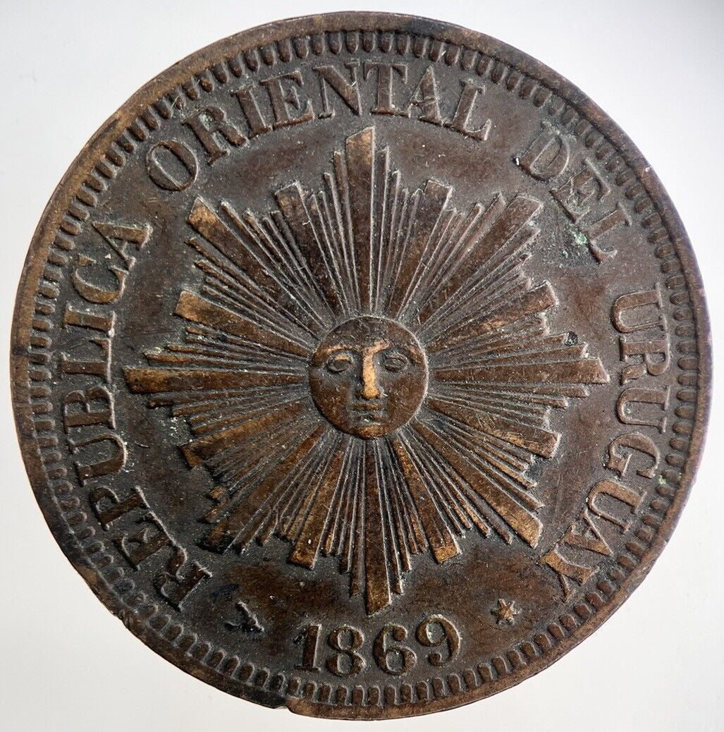 1869 Uruguay 4 Centesimos Coin | Fine Collectable Grade | a2190