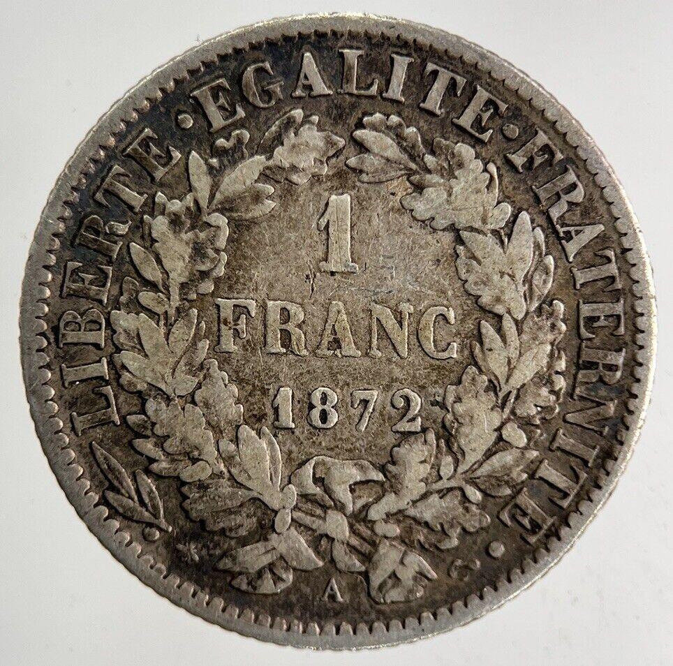 1872 France 1 Franc Silver Coin | Fine Collectable Grade
