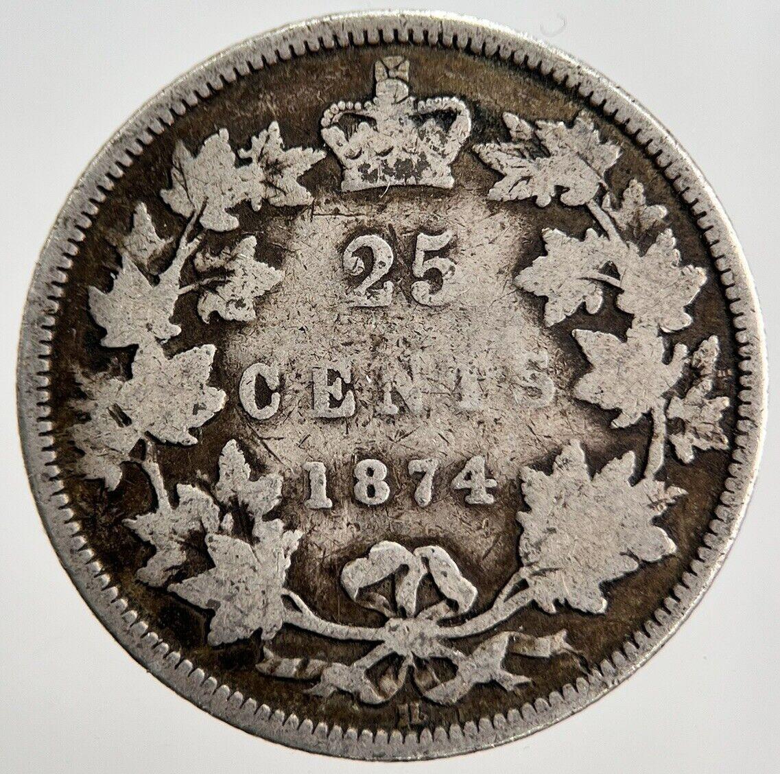 1874 Victoria Canadian 25 Cents Silver Coin | Collectable Grade | a2495