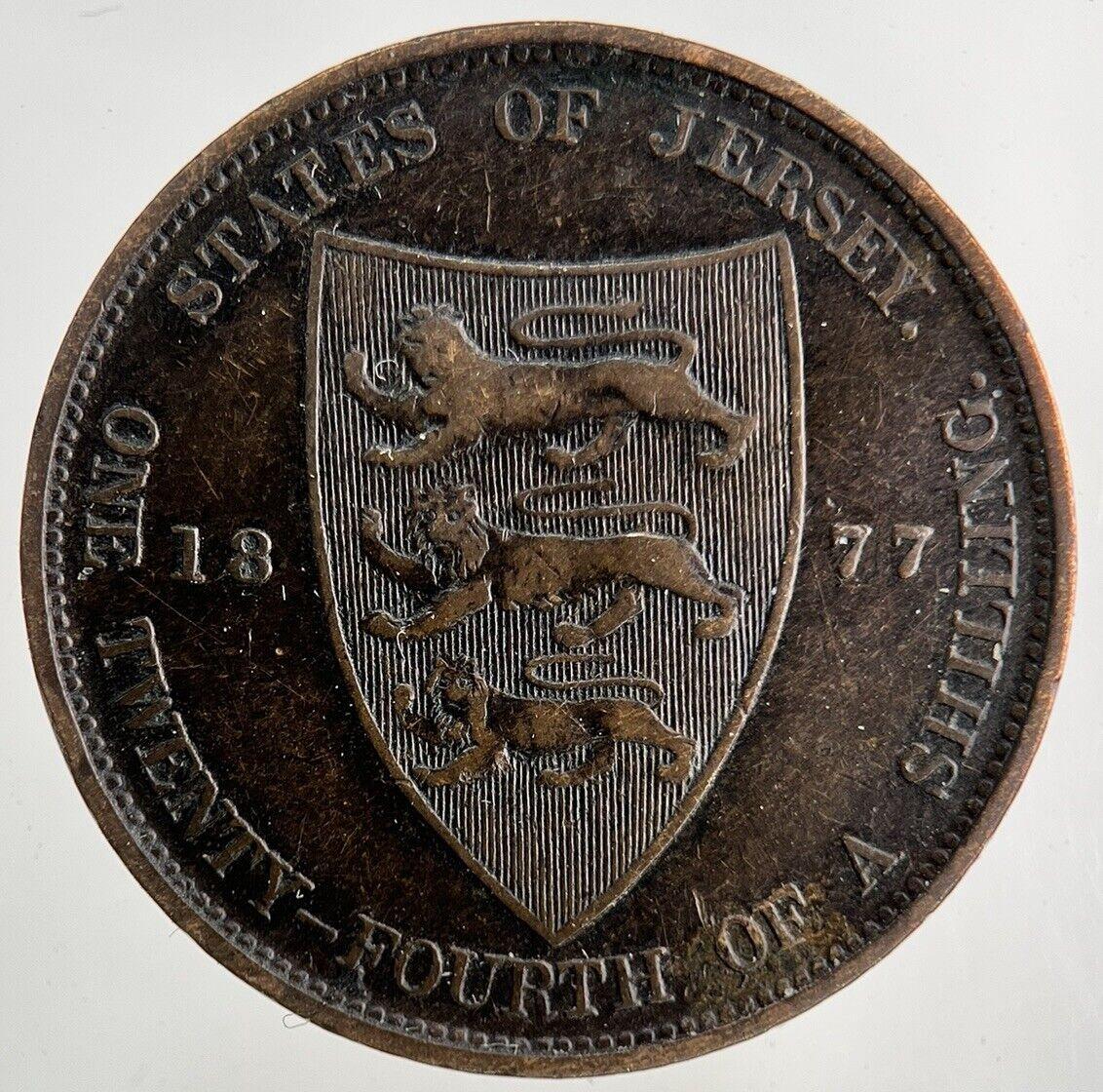 1877 Jersey 1/24th One Twenty Fourth Of A Shilling Coin | Fine Collectable Grade