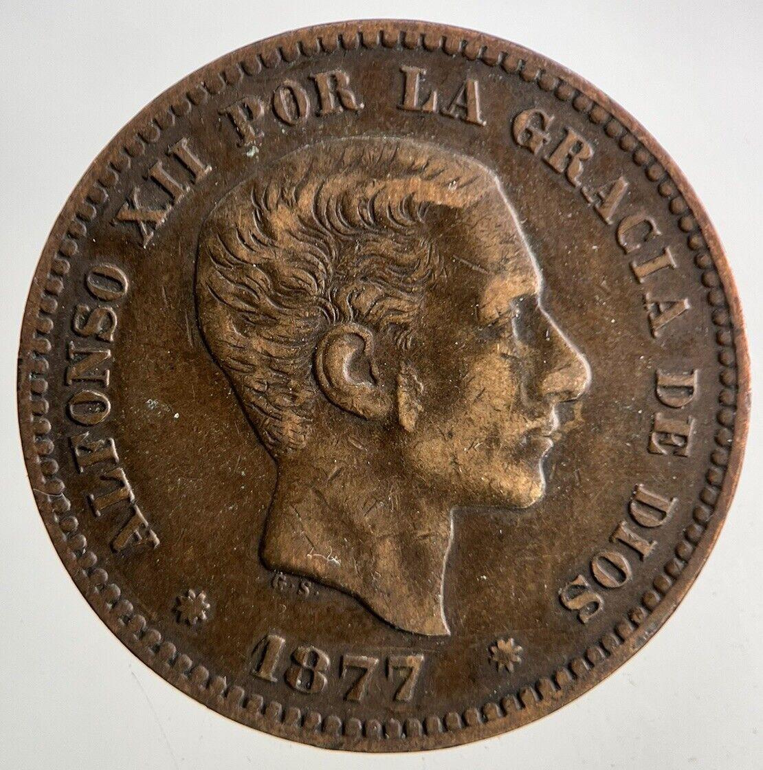 1877 Spain Cinco 5 Centimos Coin | Very High Grade