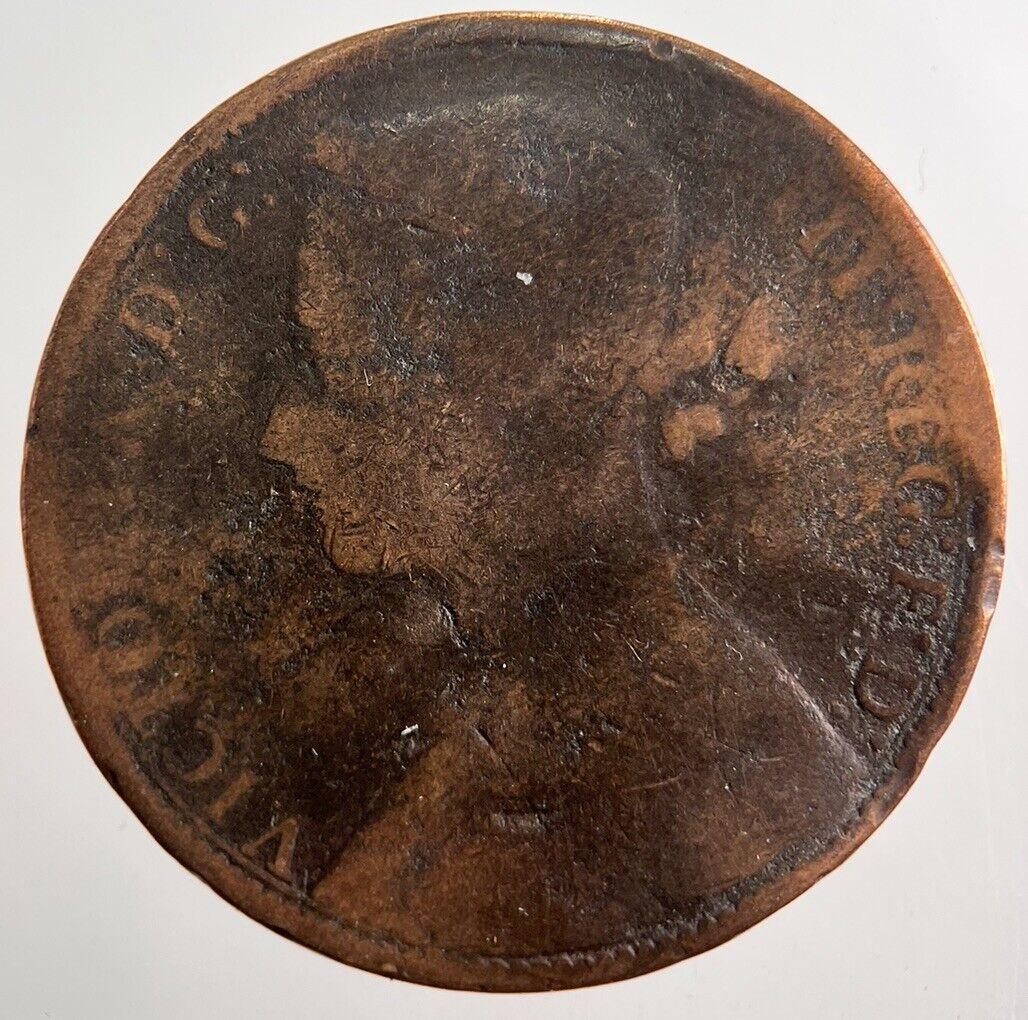 1877 Victoria One Penny Coin | Worn Grade