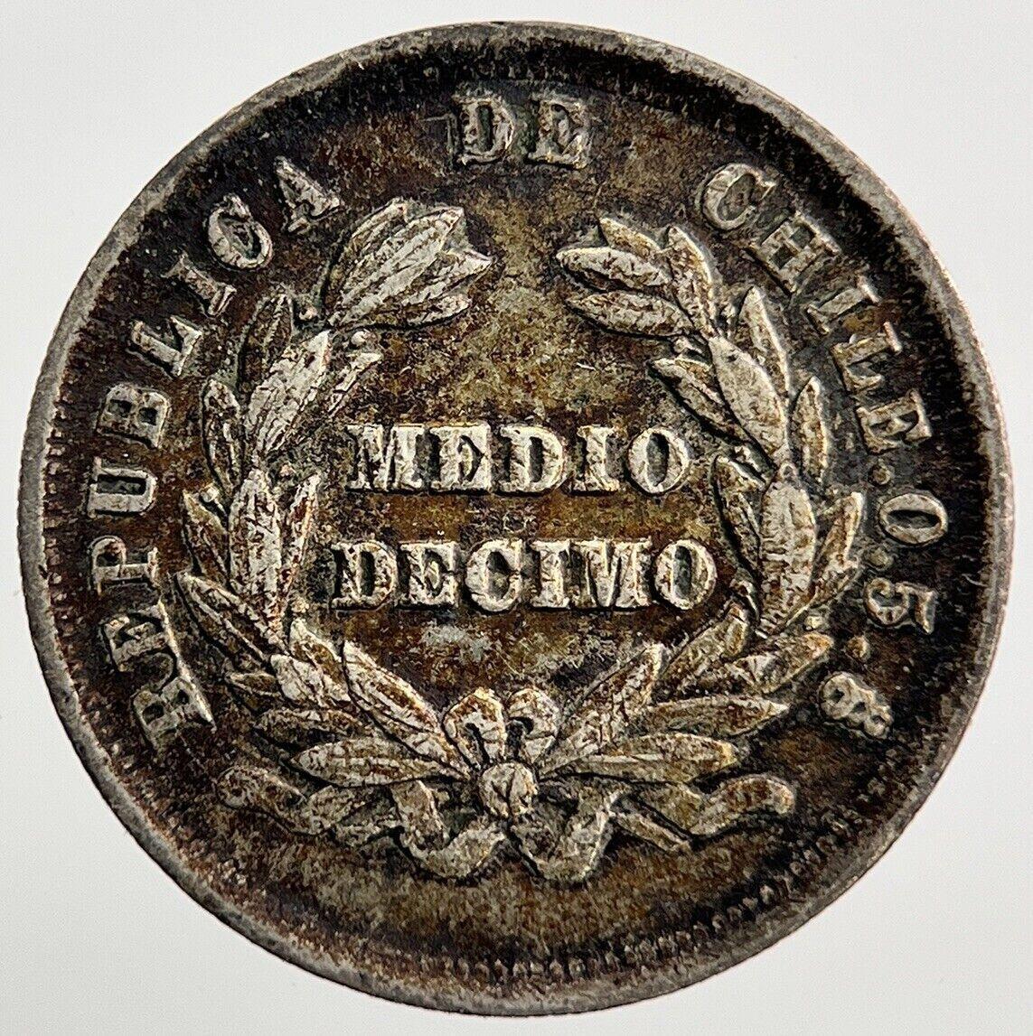 1881 Chile Half 1/2 Medio Decimo Silver Coin | Fine Collectable Grade | a1408