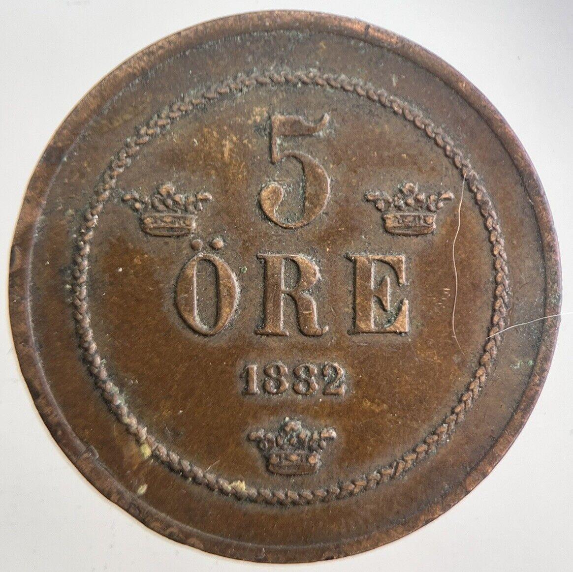 1882 Sweden 5 Ore Coin | Very High Grade | a4873