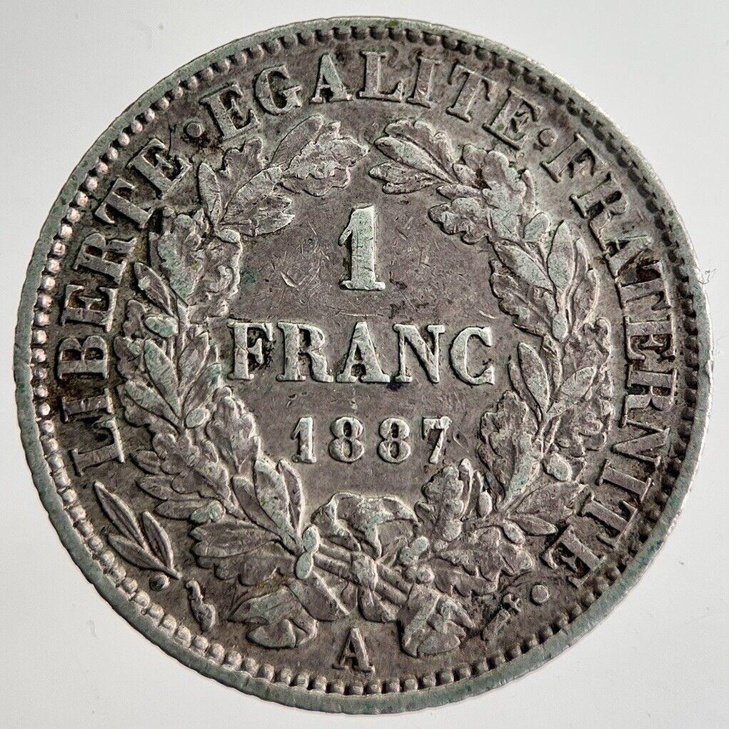 1887 France 1 Franc Silver Coin | Fine Collectable Grade | a8587