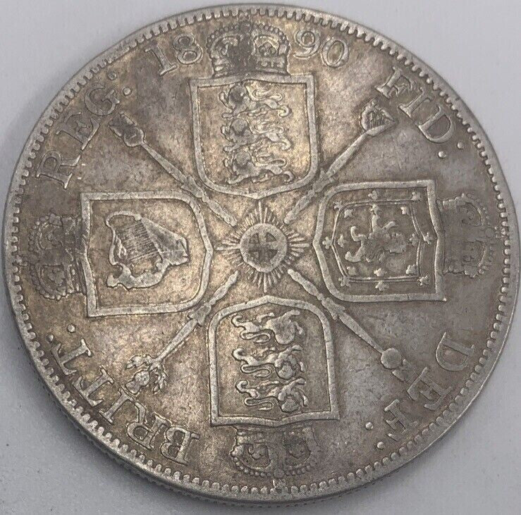 1890 British Double Florin | Silver Coin | Queen Victoria | Fine Grade | a452