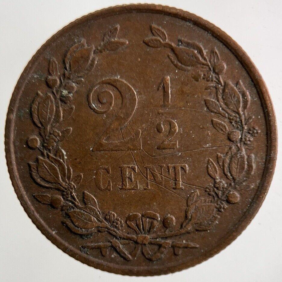 1890 Netherlands 2 1/2 Cent Coin | Fine Collectable Grade