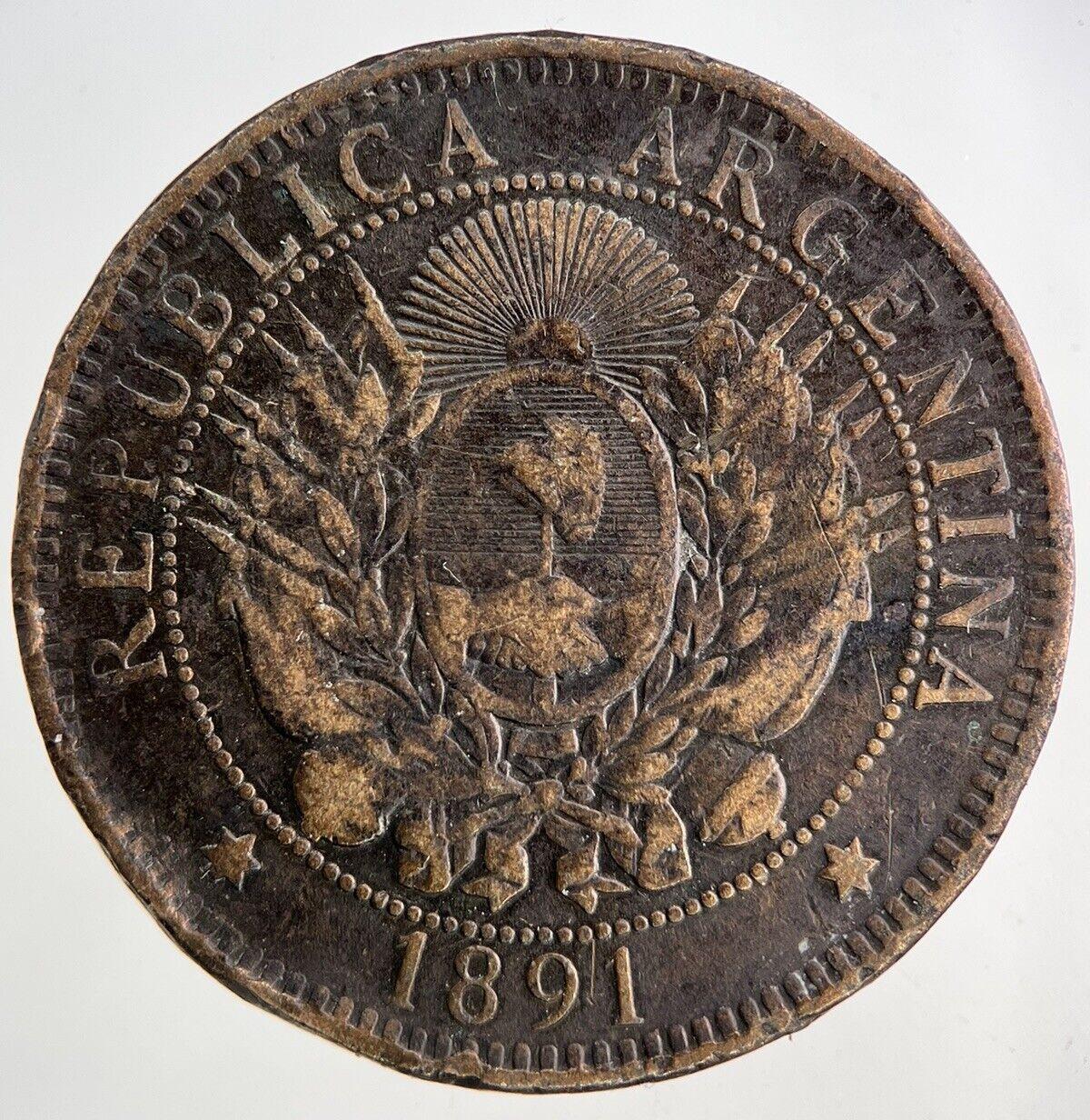 1891 Argentina 2 Dos Centavos Coin | Fine Collectable Grade