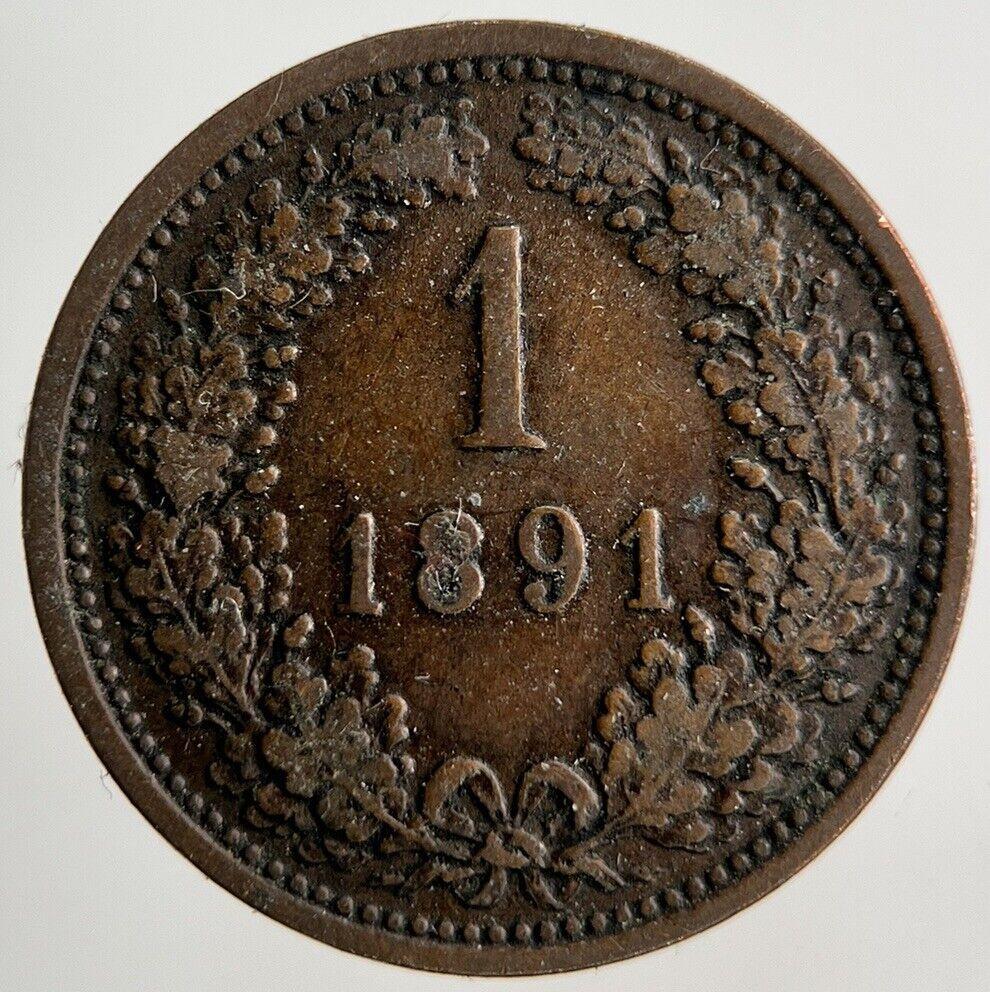 1891 Austria 1 Kreuzer Coin | Fine Collectable Grade
