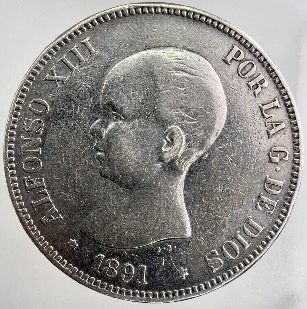 1891 Spain 5 Pesetas Silver Coin | Fine Collectable Grade | a3863