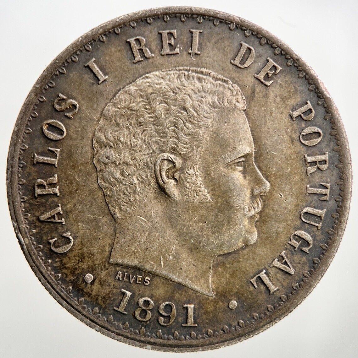 1891 Portugal 500 Reis Silver Coin | Very Fine Grade | a122
