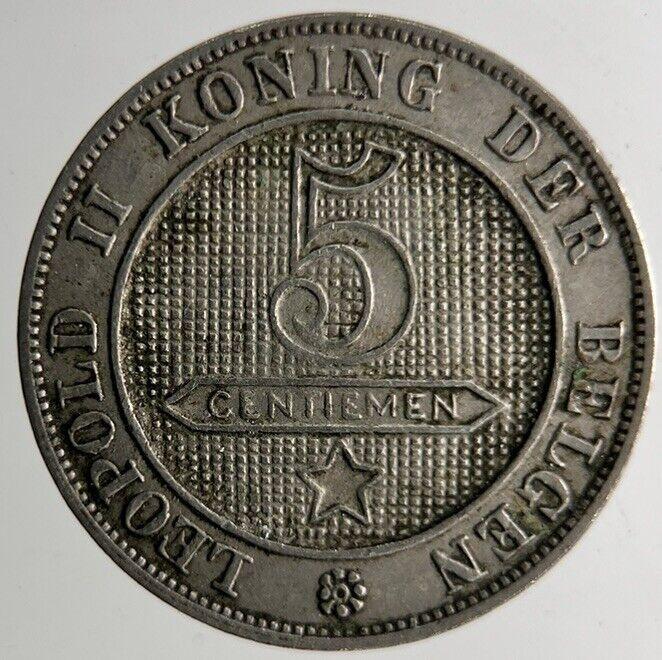1894 Belgium 5 Centimes Coin | Fine Collectable Grade