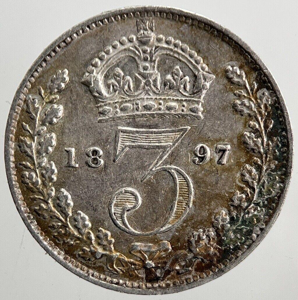1897 Victoria Toned Threepence Silver Coin | Very Fine Grade | a5066