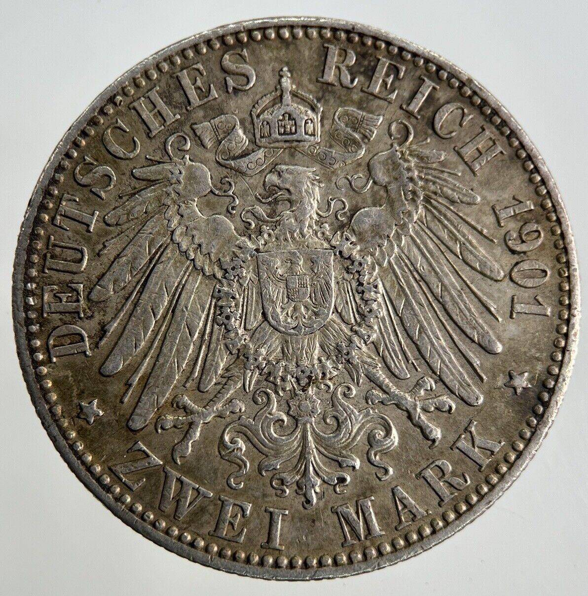 1901 Germany 2 Zwei Mark Silver Coin | Very High Grade