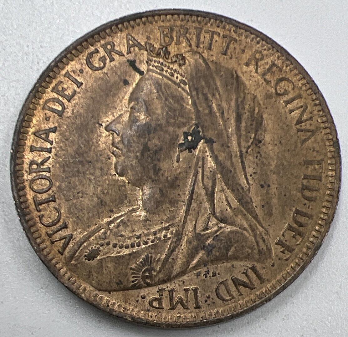 1901 Victoria Half-Penny | British Copper Coin | Extra Fine Grade UNC | a1315