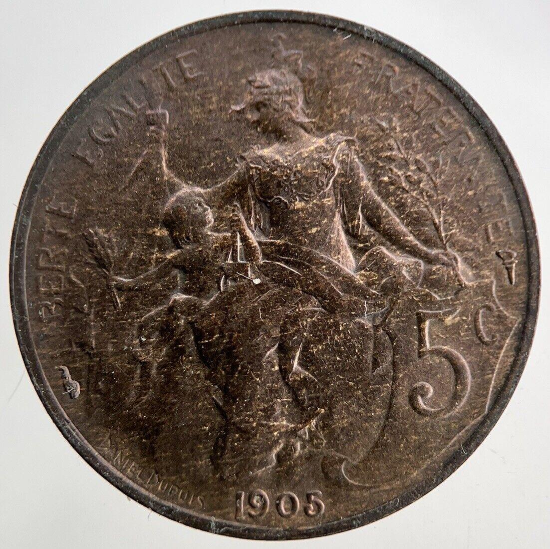 1905 France 5 Cinq Centimes Coin | Fine Collectable Grade