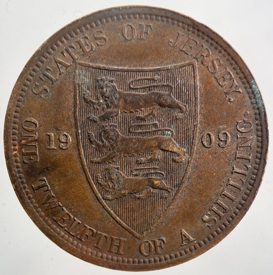 1909 Jersey Twelfth 1/12th Of A Shilling Coin | Fine Collectable Grade | a5938