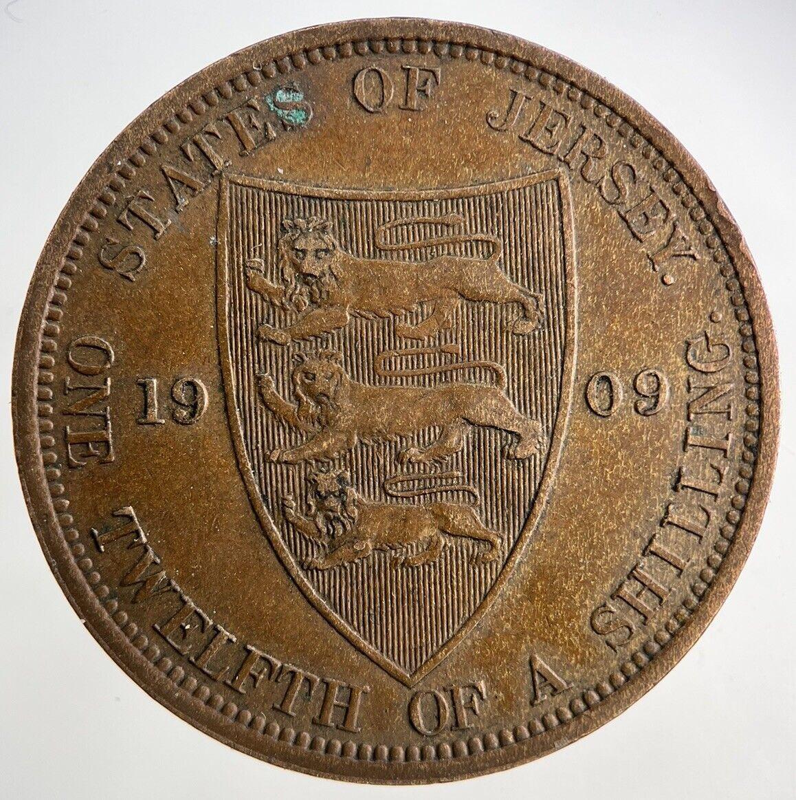 1909 Jersey One Twelfth Of A Shilling 1/12th Coin | Fine Collectable Grade