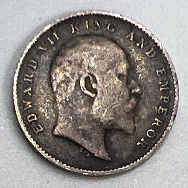 1910 Edward VII Indian 2 Two Annas Silver Coin | Fine Collectable Grade | a300
