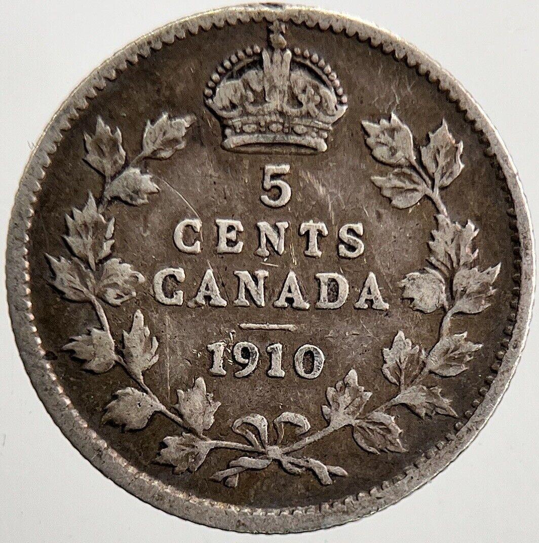 1910 Canada 5 Cents Silver Coin | Fine Collectable Grade | a5664