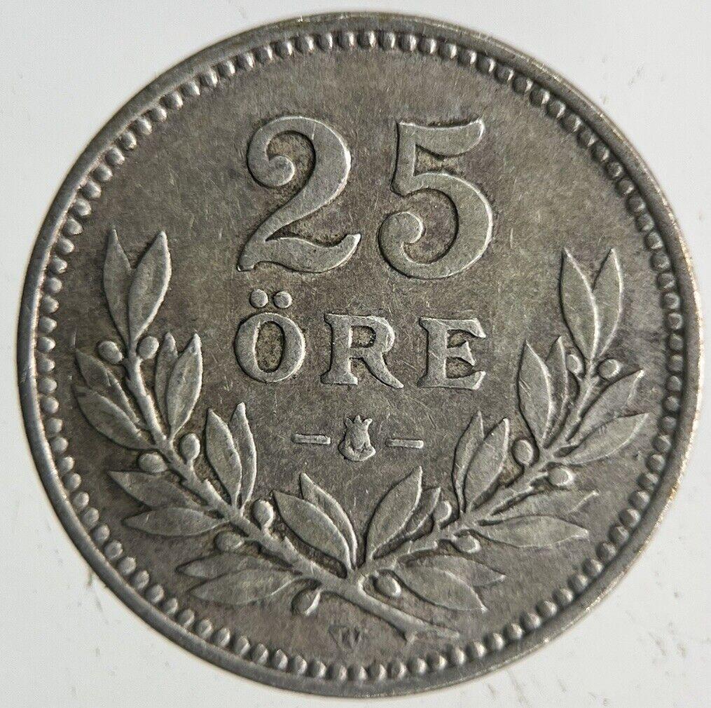 1910 Sweden 25 Ore Silver Coin | Collectable Grade