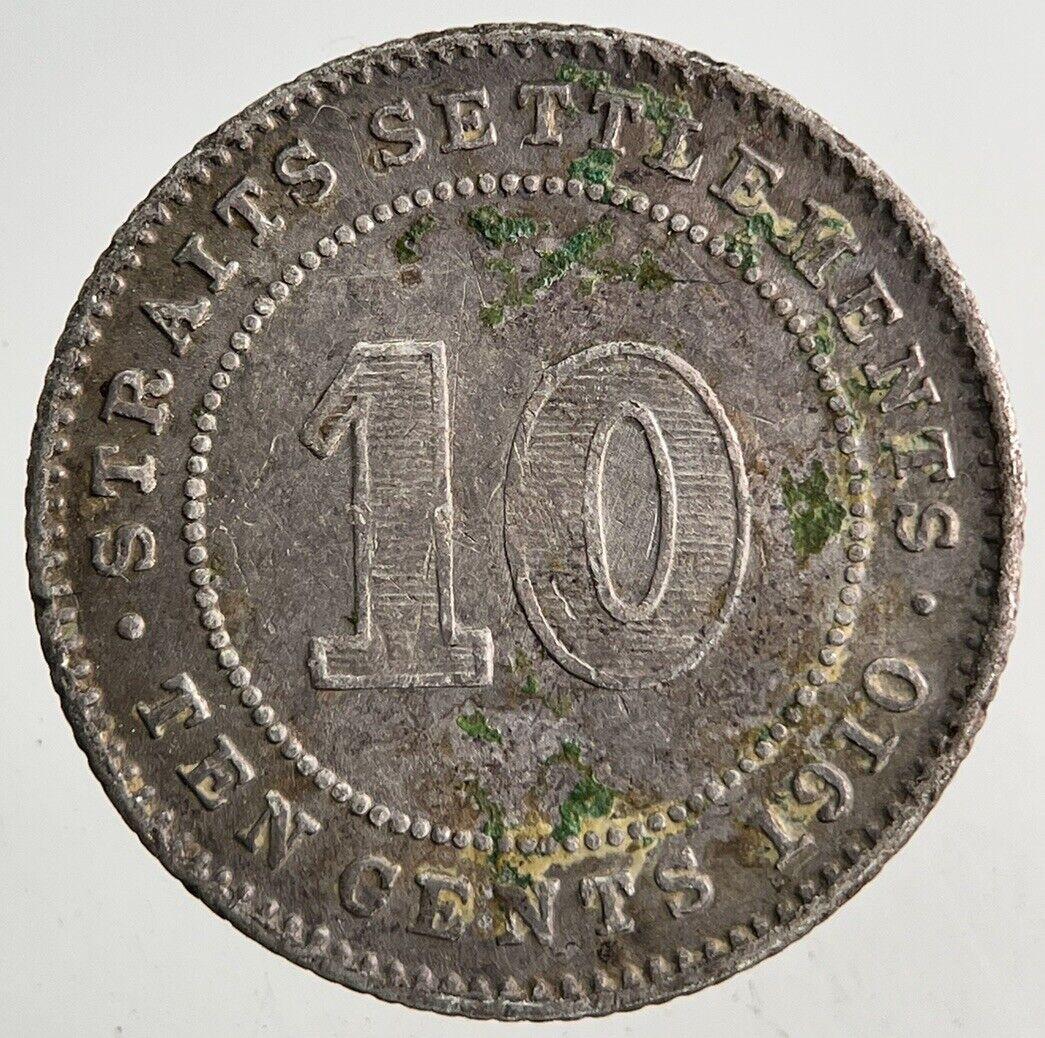 1910 Straits Settlements 10 Cents Silver Coin | Fine Collectable Grade