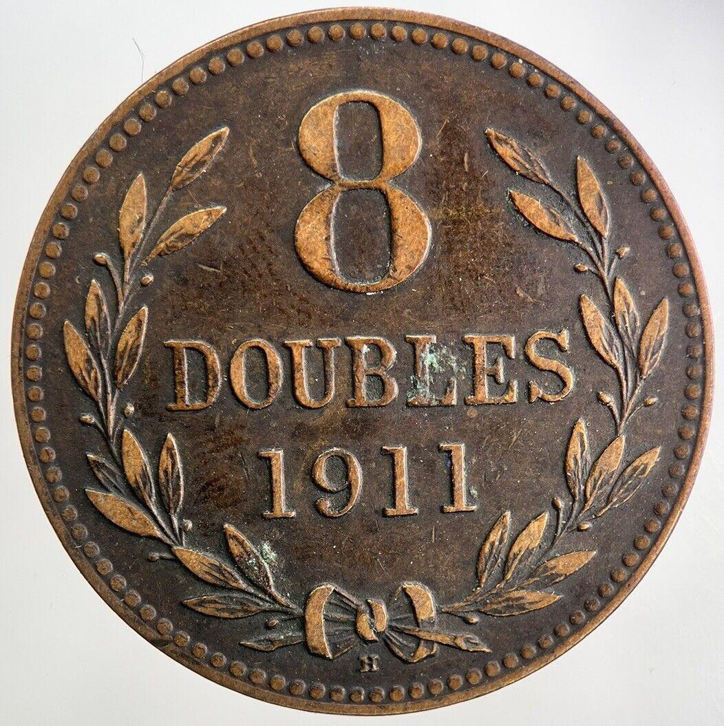 1911 Guernsey 8 Doubles Coin | Fine Collectable Grade