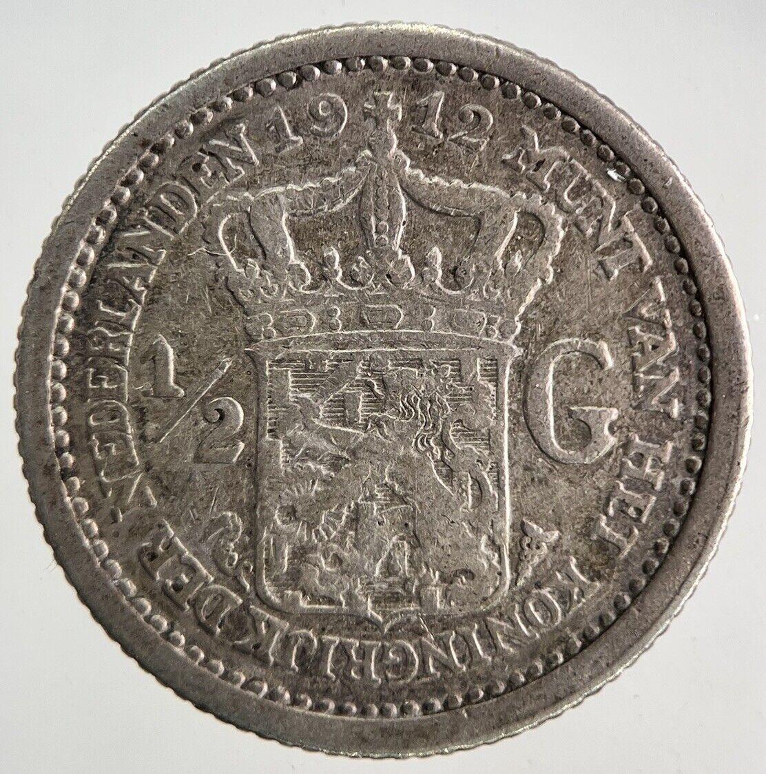 1912 Netherlands 1/2 Half Gulden Silver Coin | Fine Collectable Grade
