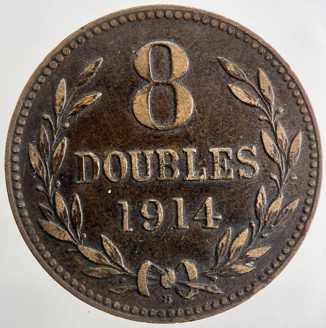 1914 Guernsey 8 Doubles Coin | Fine Collectable Grade