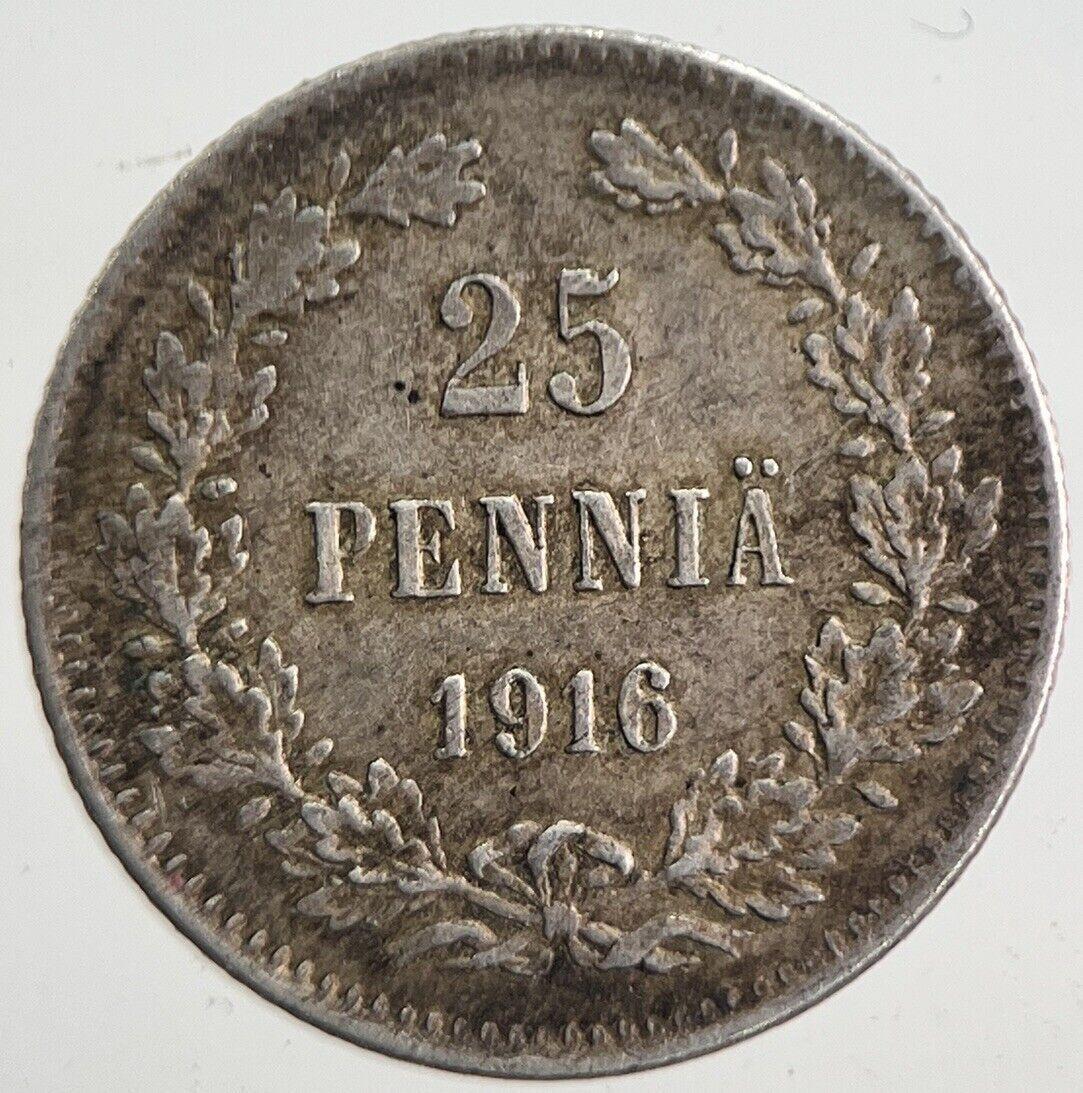 1916 Finland 25 Pennia Silver Coin | Very High Grade | a4862