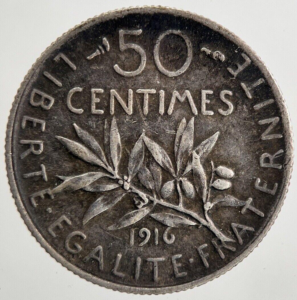 1916 France 50 Centimes Silver Coin | Fine Collectable Grade