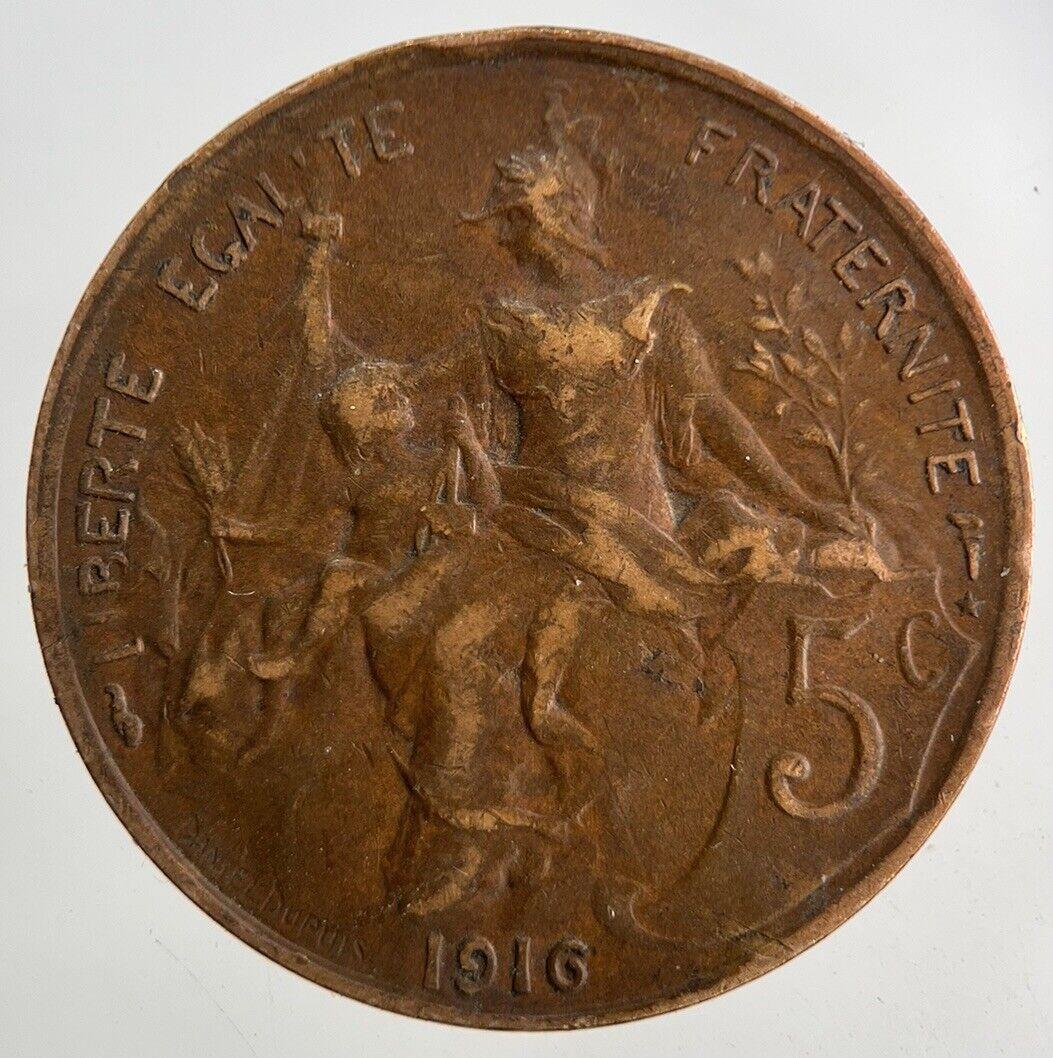 1916 France 5 Cinq Centimes Coin | Fine Collectable Grade