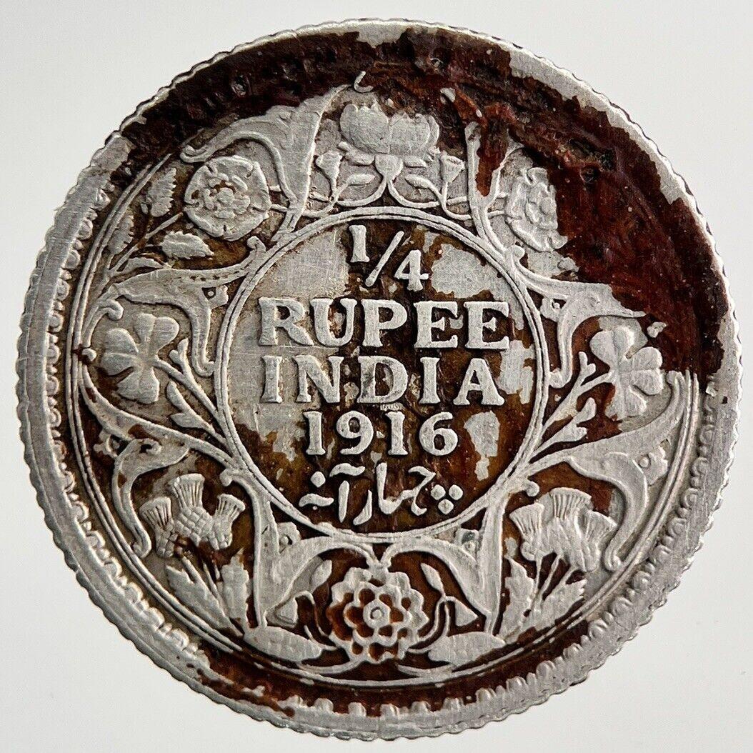 1916 India 1/4 Quarter Rupee Silver Coin | Fine Collectable Grade