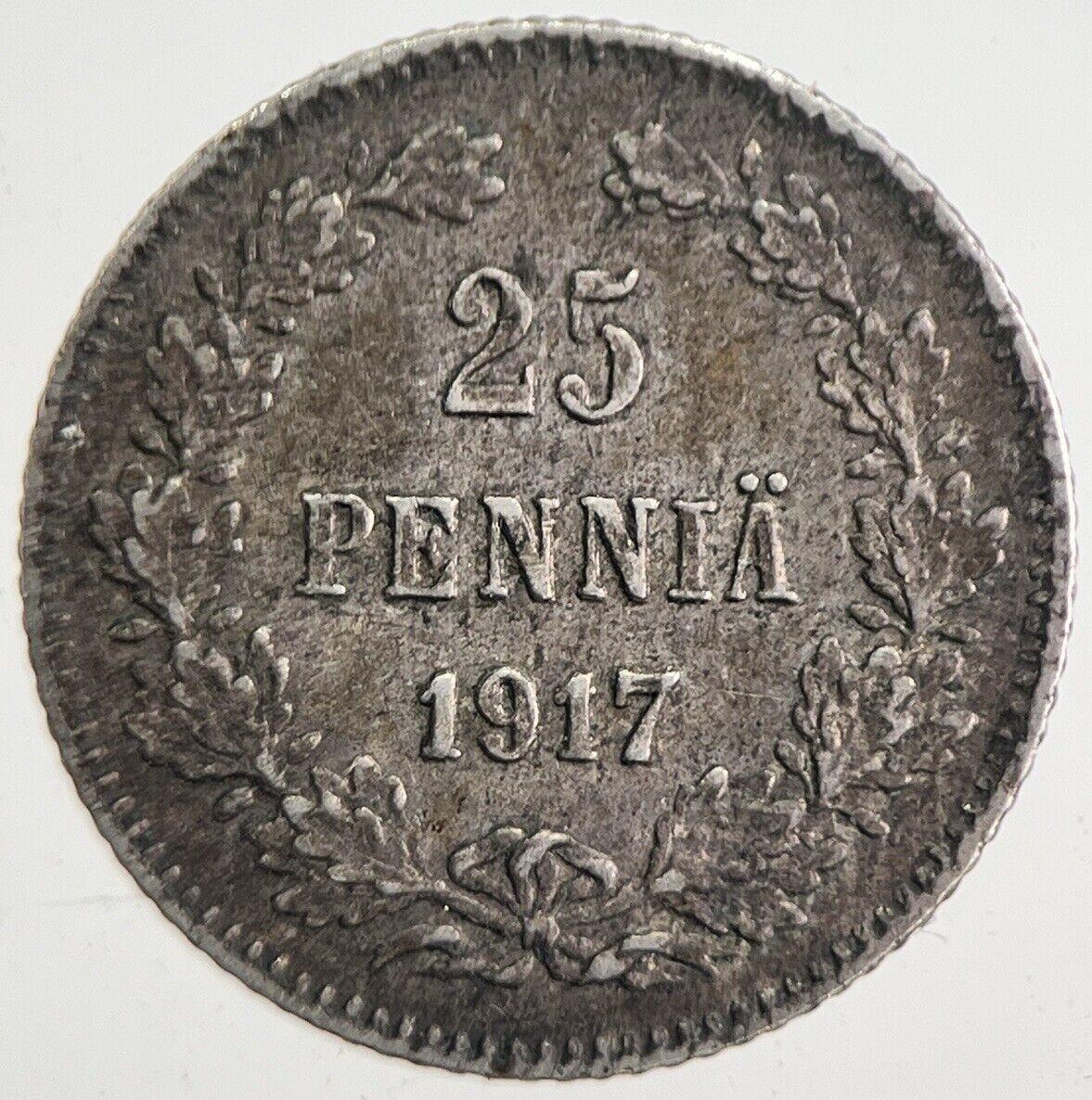 1917 Finland 25 Pennia Silver Coin | Very High Grade | a4858